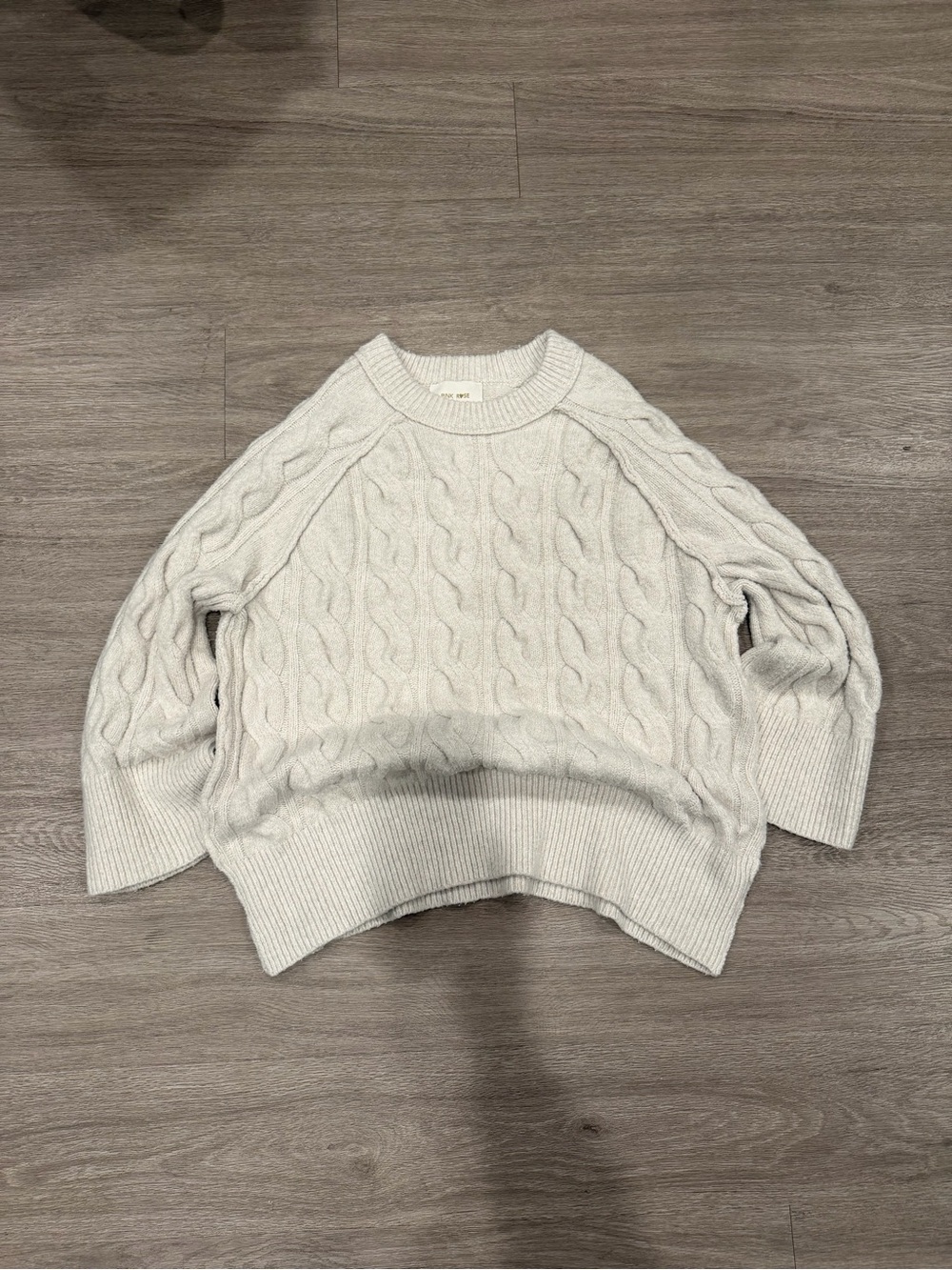 Pink Rose Light Gray Cable Knit Crewneck Sweater
